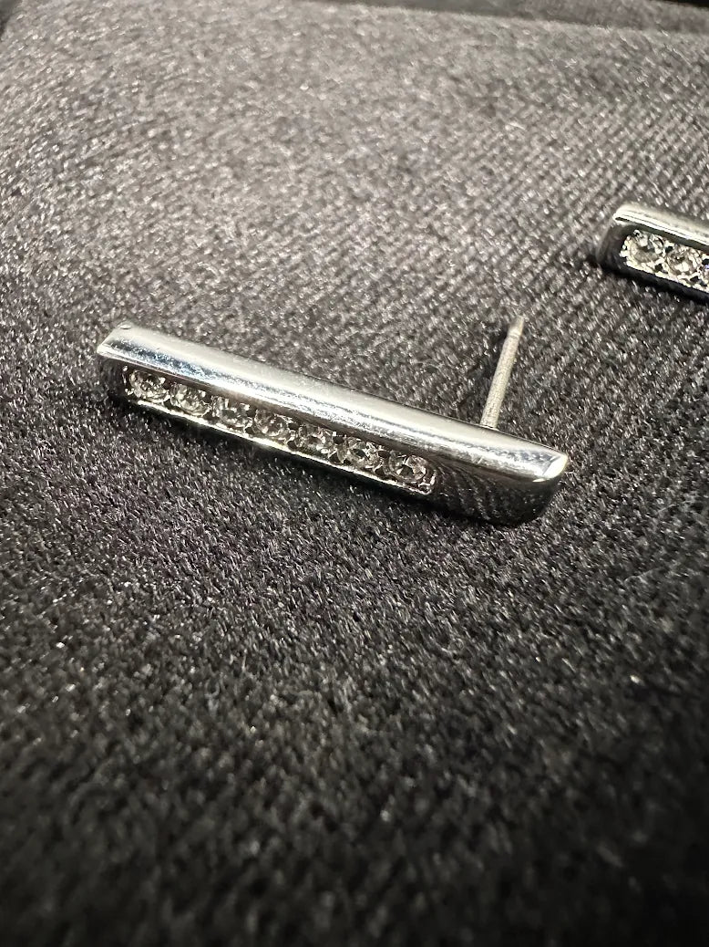 Swarovski Silver Tone Crystal Bar Stud Earrings Minimalist Designer Rhinestone Jewelry