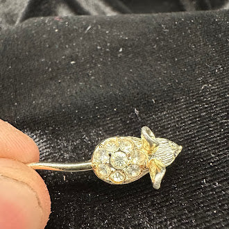 Nemo signed gold tone mouse brooch with clear rhinestones