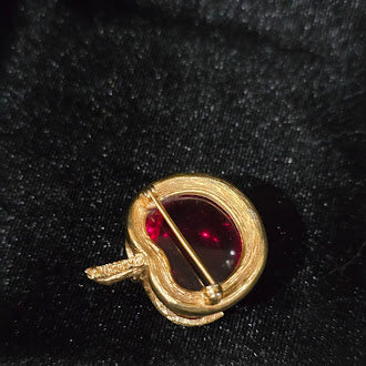 Signed Sarah Coventry Red Jelly Belly Apple Brooch Gold Tone | Vintage Fruit Pin