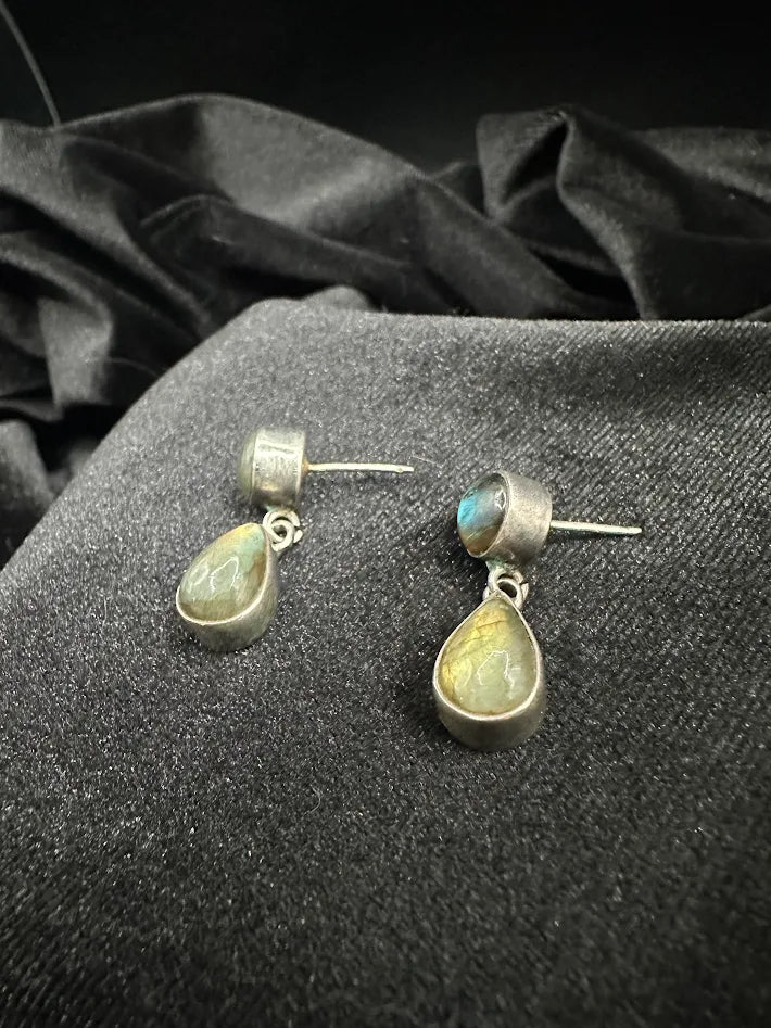 925 Sterling Silver Brown Labradorite Cabochon Necklace & Earring Set | Natural Gemstone | Earth Tone Statement Jewelry