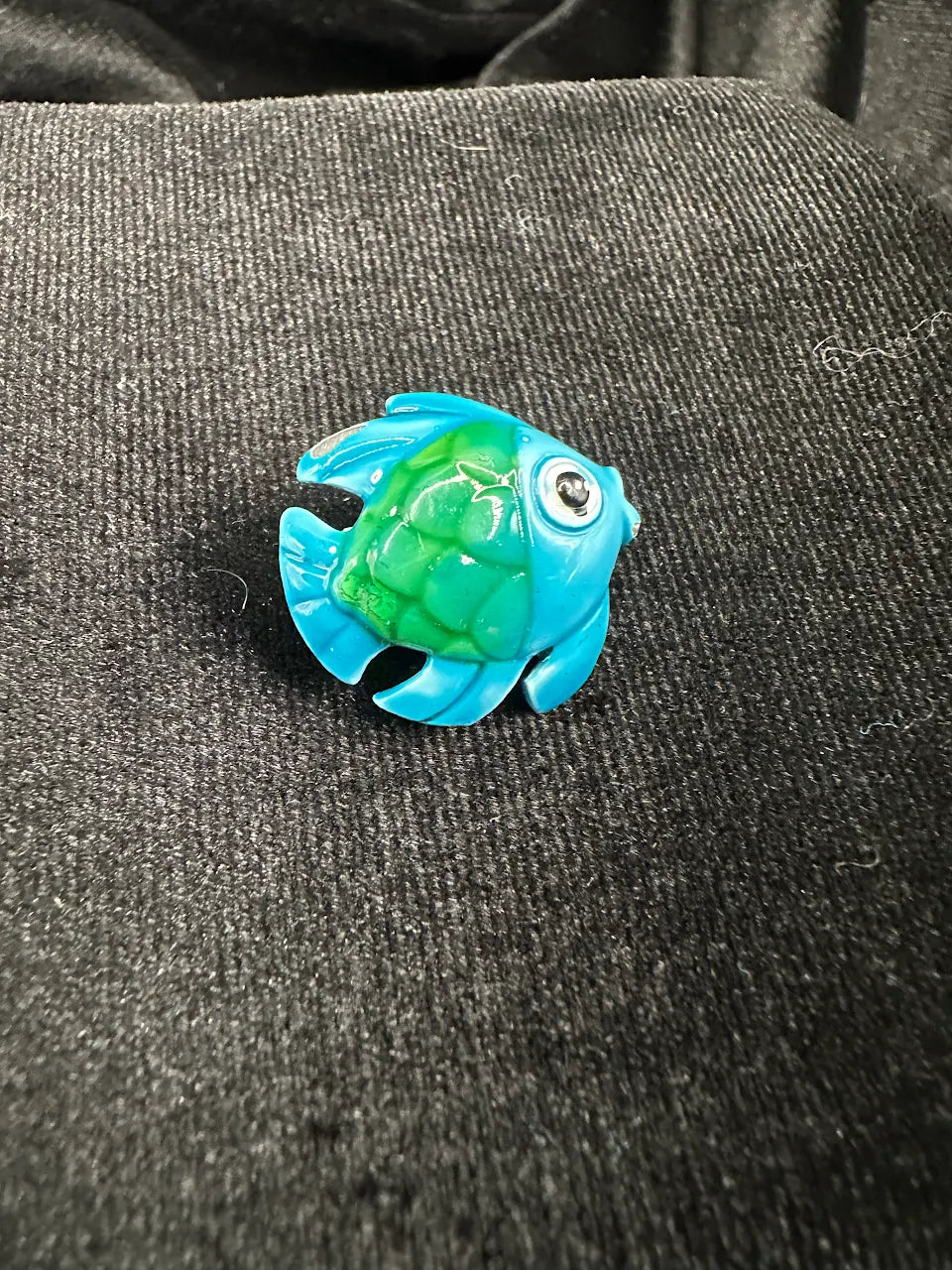 Vintage Blue and Green Fish Brooch with Gold Tone Detail and Whimsical Coastal Style