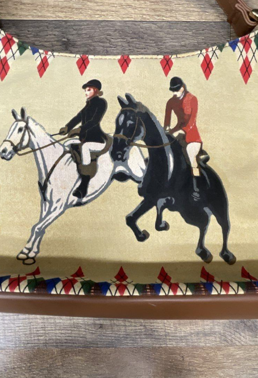 Vintage Bueno 90s Equestrian Fox Hunt Shoulder Bag Argyle Horse Rider Novelty Purse