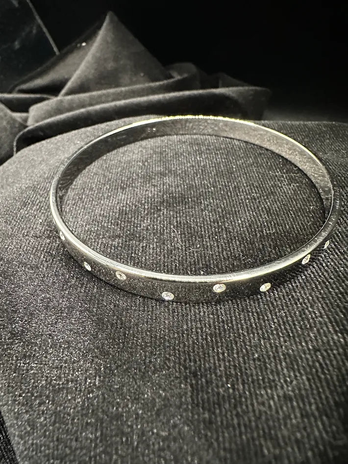 Swarovski Crystal Bangle Bracelet Silver Tone Minimalist Station Set Rhinestone Slim Stackable Elegant Jewelry