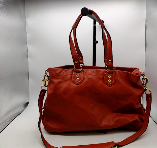Coach Orange Leather Shoulder Bag, Soft Slouchy Tote with Gold Hardware