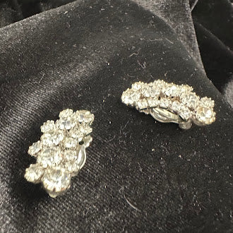 Weiss Silver Tone Rhinestone Clip Earrings