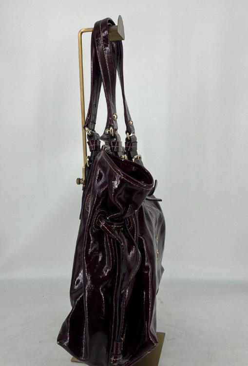 Dooney & Bourke Burgundy Patent Leather Drawstring Tote Bag Y2K Designer Handbag
