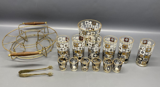 Vintage Atomic Barware Set with Gold Starburst