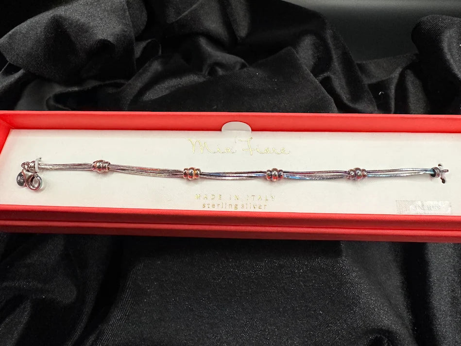 Mia Fiore Sterling Silver Beaded Bracelet Made in Italy Delicate Chain With Box