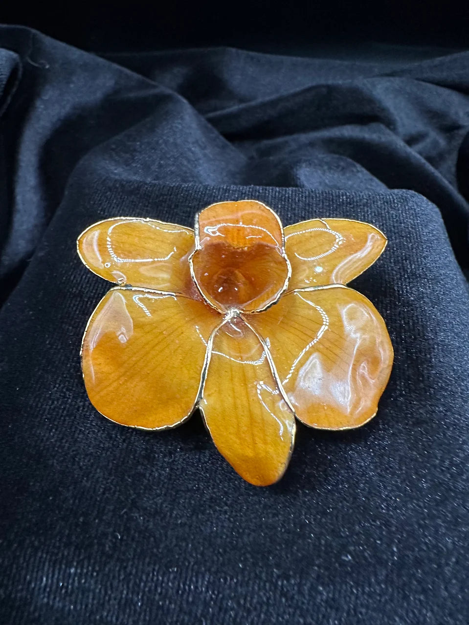 Gold Plated Amber Tone Flower Brooch