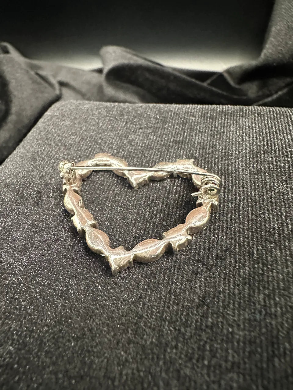 Vintage Silver Tone Pink Crystal Heart Brooch with Rhinestone Accents