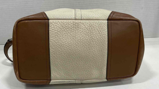Coach Hadley Cream Pebbled Leather Shoulder Bag Brown Trim Crossbody Tote Purse