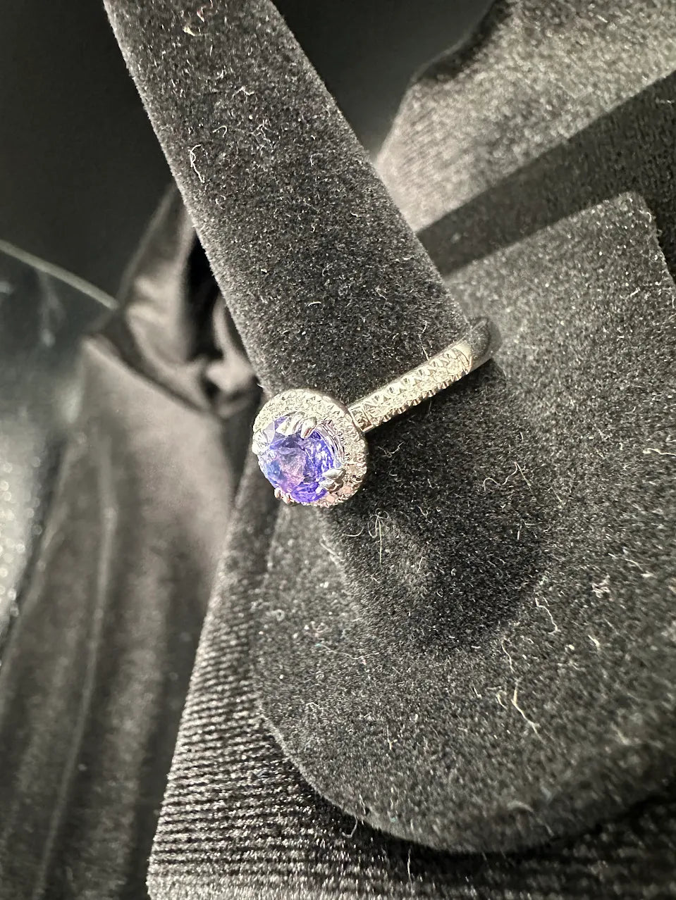 Silver Tone Purple Crystal Halo Ring Round Statement Cocktail Design