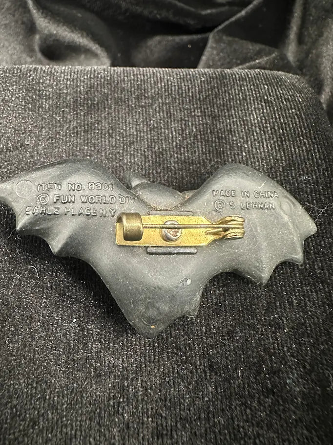 Fun World Black Bat Brooch | Vintage Halloween Novelty Pin