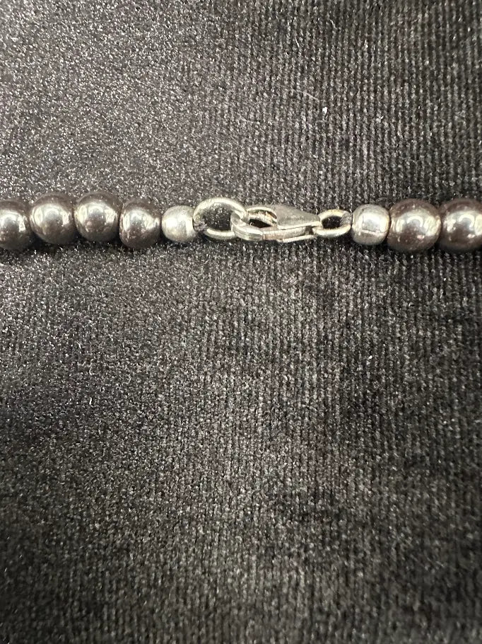 Black Peacock Pearl Style Necklace with Silver Tone Decorative Clasp