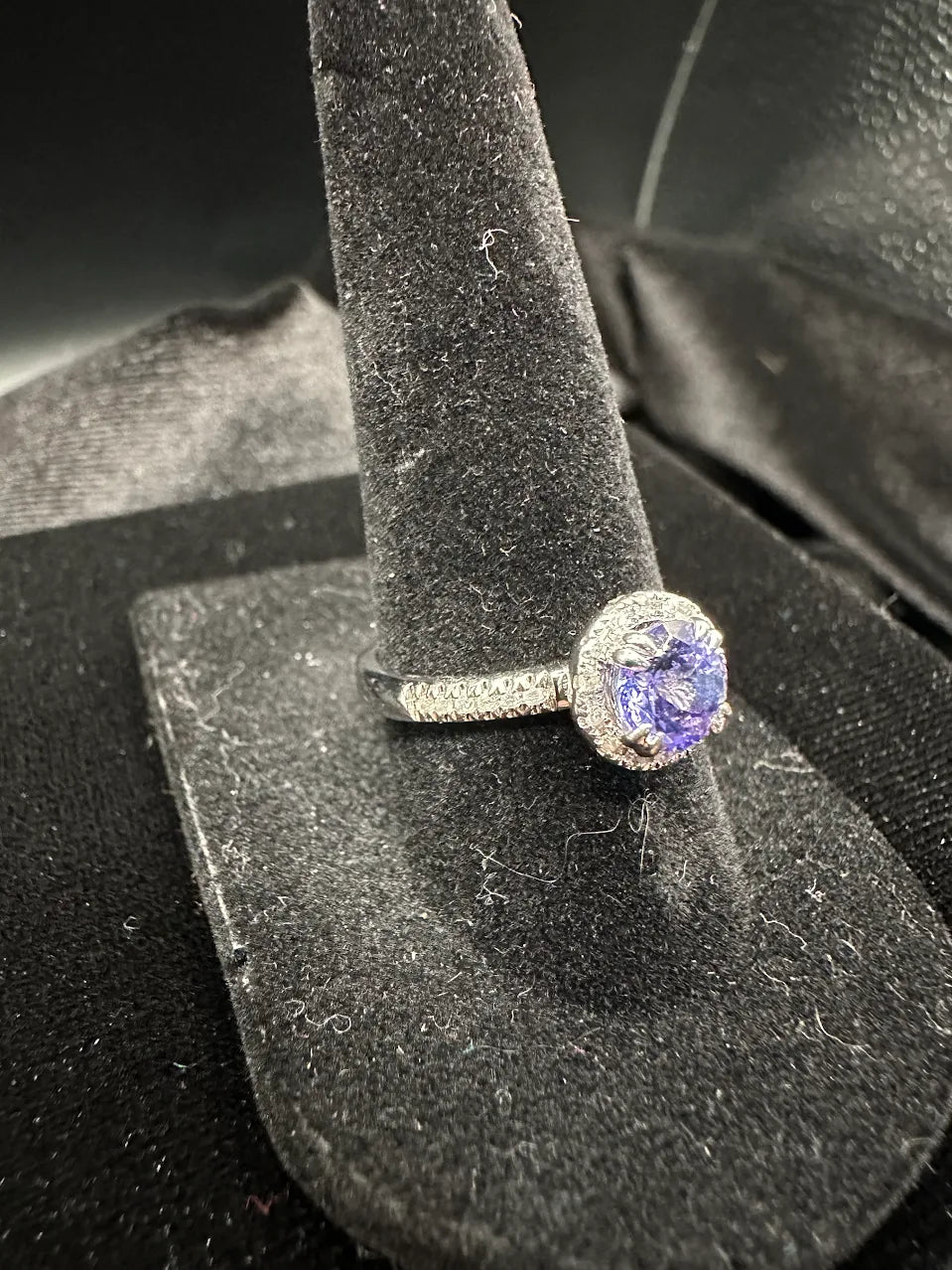 Silver Tone Purple Crystal Halo Ring Round Statement Cocktail Design