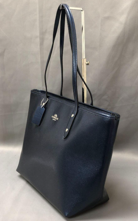 Coach Midnight Navy Crossgrain Leather City Zip Tote Shoulder Handbag