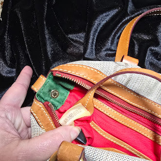 Dooney & Bourke Signature Monogram Canvas Shoulder Bag | Tan Leather Trim Designer Hobo Purse