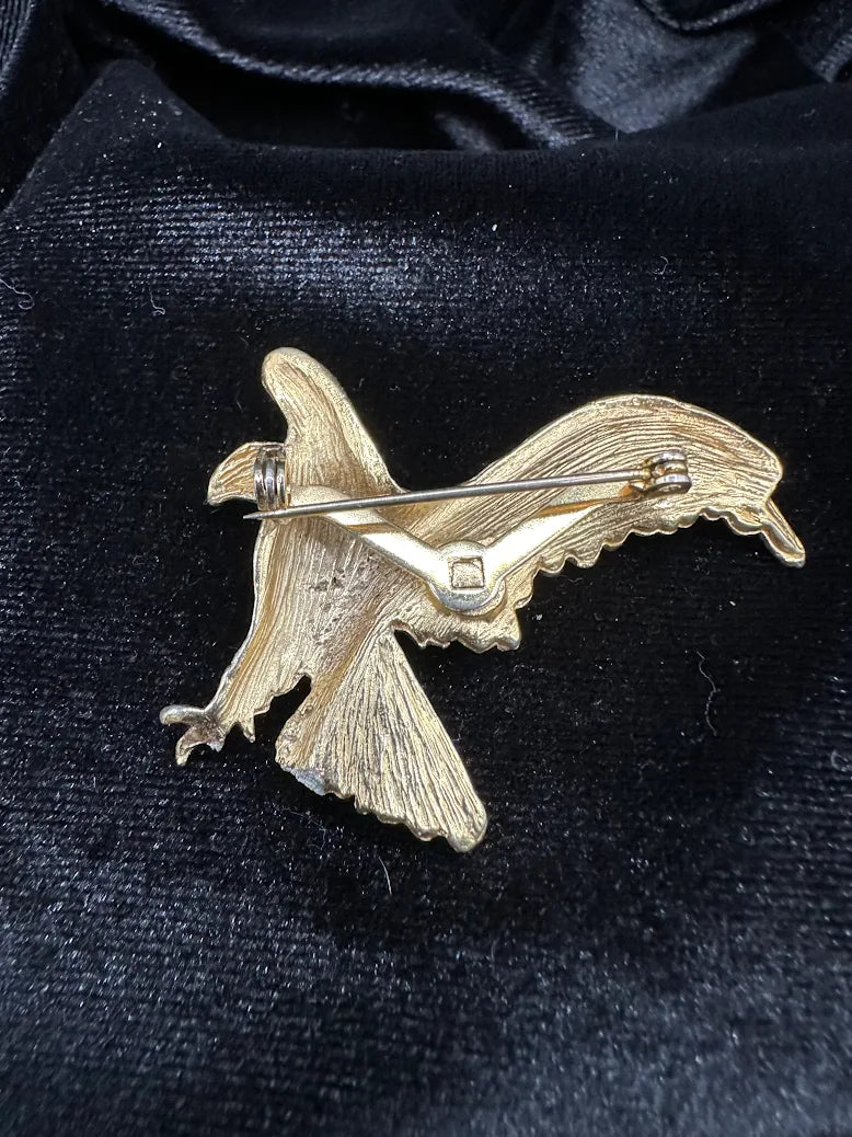 Vintage Gold Tone Eagle Brooch Textured Bird in Flight Pin Patriotic Americana Jewelry