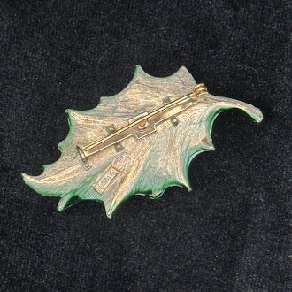 Vintage Hedy Holly Leaf Brooch Green Enamel Christmas Pin Signed