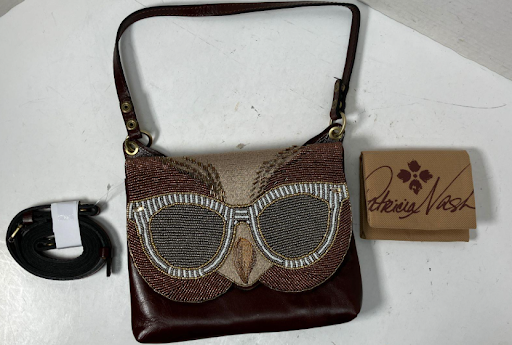 Patricia Nash Owl Beaded Alden Crossbody – British Tan Leather Handbag Limited Edition Statement Bag