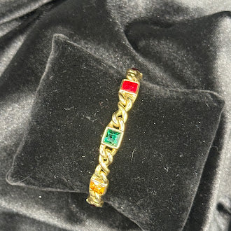Swarovski Crystal Link Bracelet Multicolor Red Green Yellow Purple Stones Gold Tone Vintage Style Bracelet