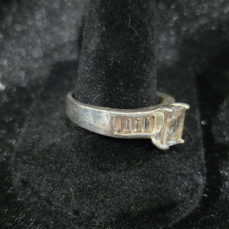 925 Sterling Silver Princess Cut CZ Cocktail Ring with Baguette Accent Stones Size 9.75