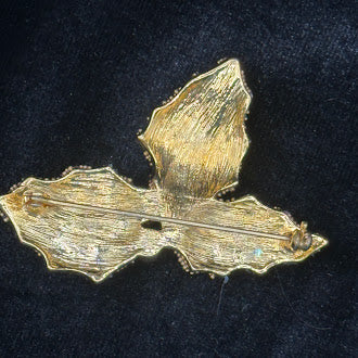 Holly Leaf Christmas Brooch with Green Rhinestones