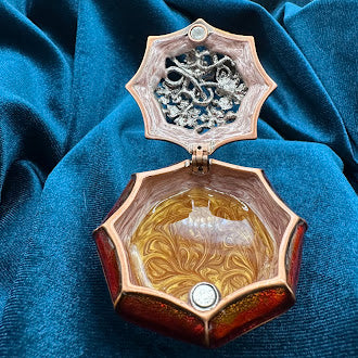 Gold Tone Ladybug Enameled Trinket Box | Rhinestone Accent UV Reactive Decorative Box