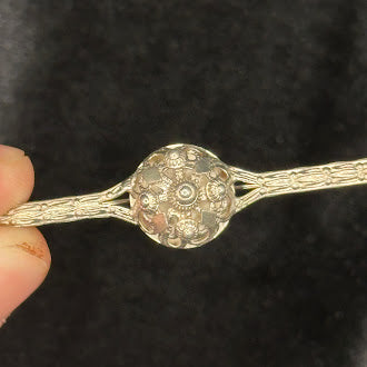 Sterling Silver Bar Brooch Repousse Floral Medallion Edwardian Art Nouveau Pin Signed RRC