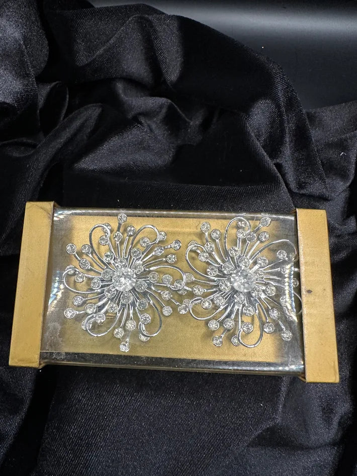 Sarah Coventry Silver Tone Clear Crystal Starburst Earrings with Original Packaging