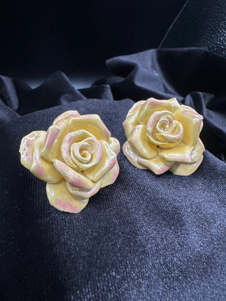 MYO Cream Pink Glazed Rose Clip Earrings