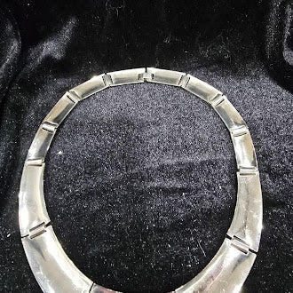 Silver Tone Statement Collar Necklace Geometric Panel Bib Necklace Bold Chunky Vintage Style Runway Modernist Jewelry