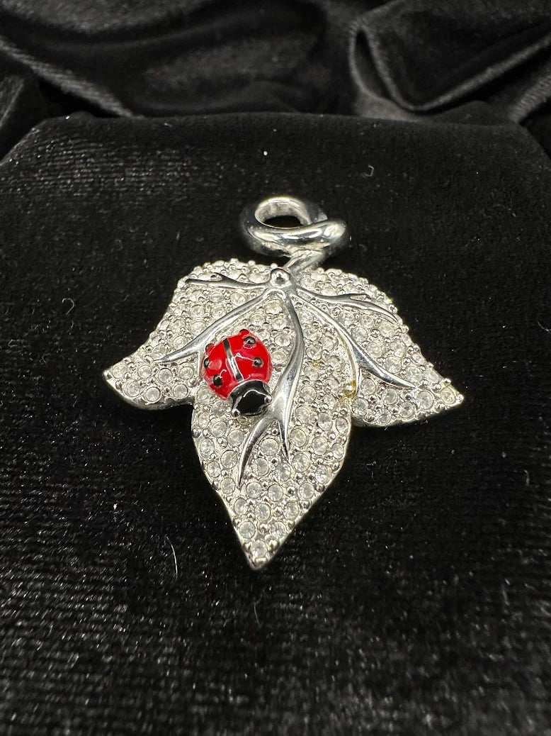 Swarovski 925 Sterling Silver Crystal Leaf Pendant Necklace Ladybug Charm Pavé