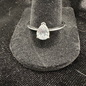 Sterling Silver Pear Cut CZ Solitaire Ring Elegant Minimalist Teardrop Engagement Style Ring