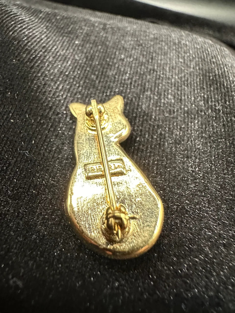 Trifari Gold Tone Black Cat Brooch with Crystal Accents
