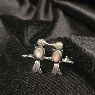 Signed A.S.Z. 925 Sterling Silver Jelly Belly Double Bird Brooch with Lucite Bodies