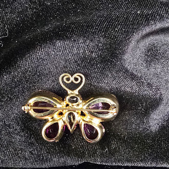 Gold Tone Pink Crystal Butterfly Brooch With Faceted Stones