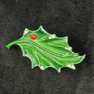 Vintage Hedy Holly Leaf Brooch Green Enamel Christmas Pin Signed