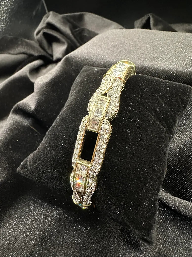 Heidi Daus Gold Tone Crystal Link Bracelet – Art Deco Style Black Panel Statement Bracelet