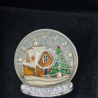 Vintage Napier Christmas Snow Globe Brooch Gold Tone Enamel Rhinestone Holiday Pin
