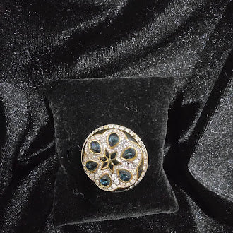 Museum Company Gold Tone Blue Teardrop Crystal Medallion Brooch | Pavé Rhinestone Statement Pin
