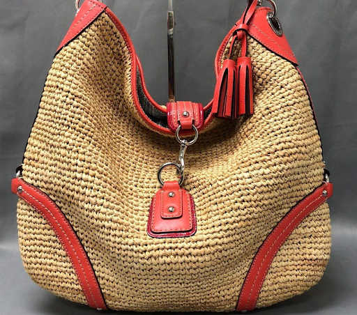 Coach Oversized Straw Hobo with Tangerine Leather Trim, Large Shoulder Bag
