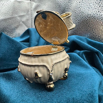 Enamel Gift Box Magnetic Trinket Box Ivory Finish Bow Lid Crystal Accent