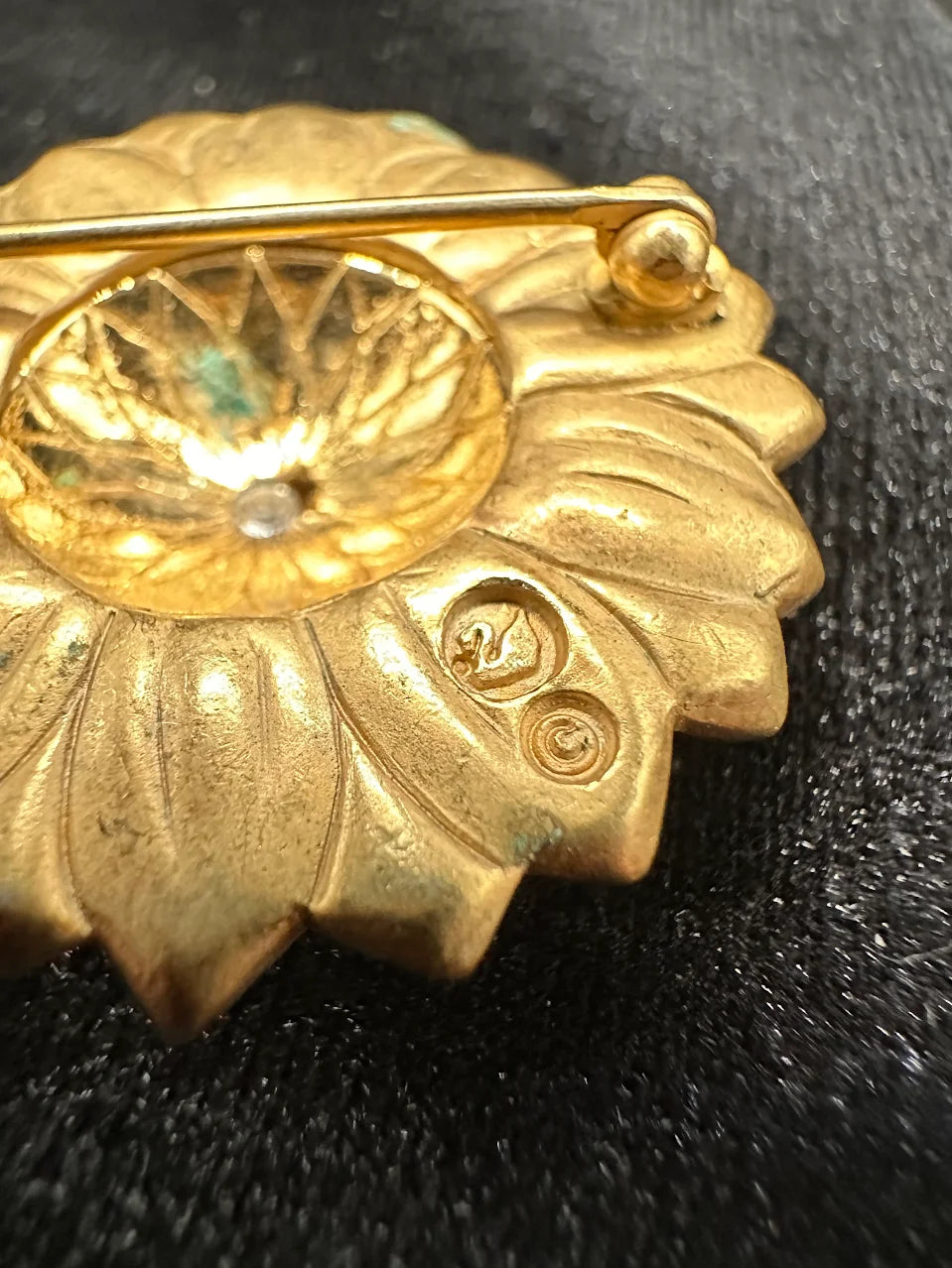 Swarovski Gold Tone Crystal Sunflower Brooch
