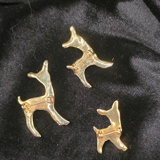 White enamel spotted fawn brooch set of three small deer pins