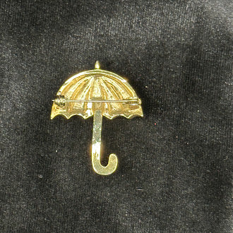 Gold Tone Umbrella Brooch with Clear Rhinestone Canopy Panel
