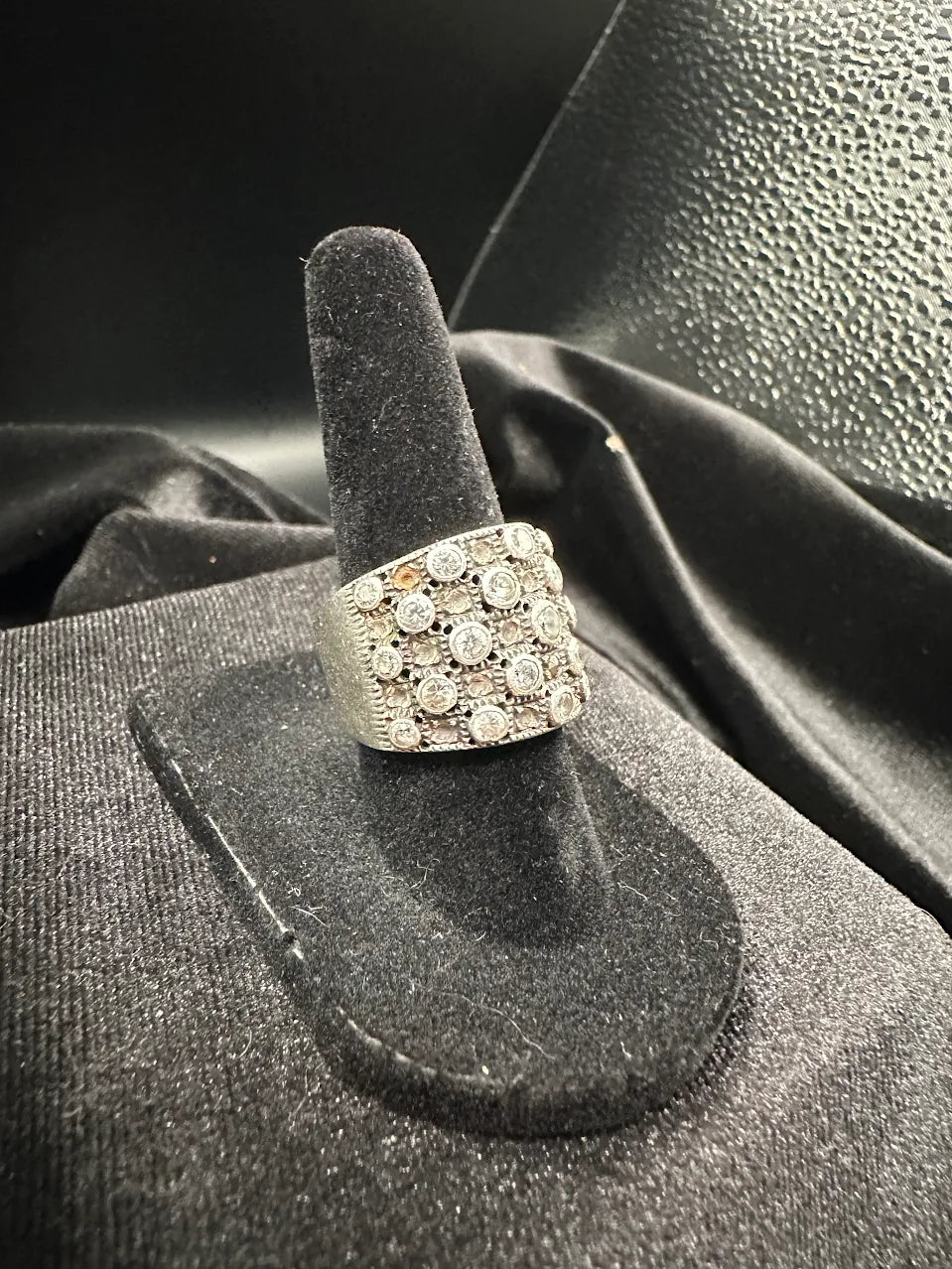 Silver Tone Crystal Wide Band Ring