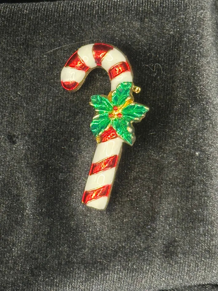 Vintage AAI American Accessories Candy Cane Brooch Red White Enamel Christmas Pin