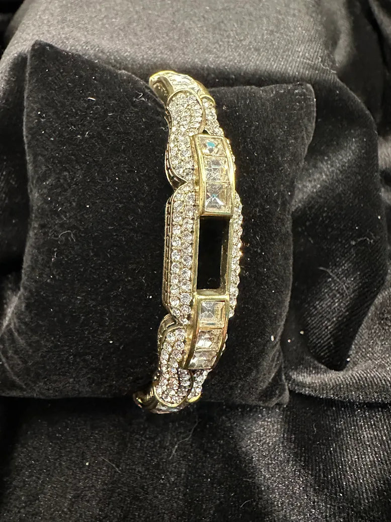 Heidi Daus Gold Tone Crystal Link Bracelet – Art Deco Style Black Panel Statement Bracelet