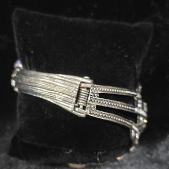 Bird of Paradise Peacock Hinged Cuff Bracelet Silver Tone Iridescent Rhinestones Statement Animal Cuff Vintage Glam Style